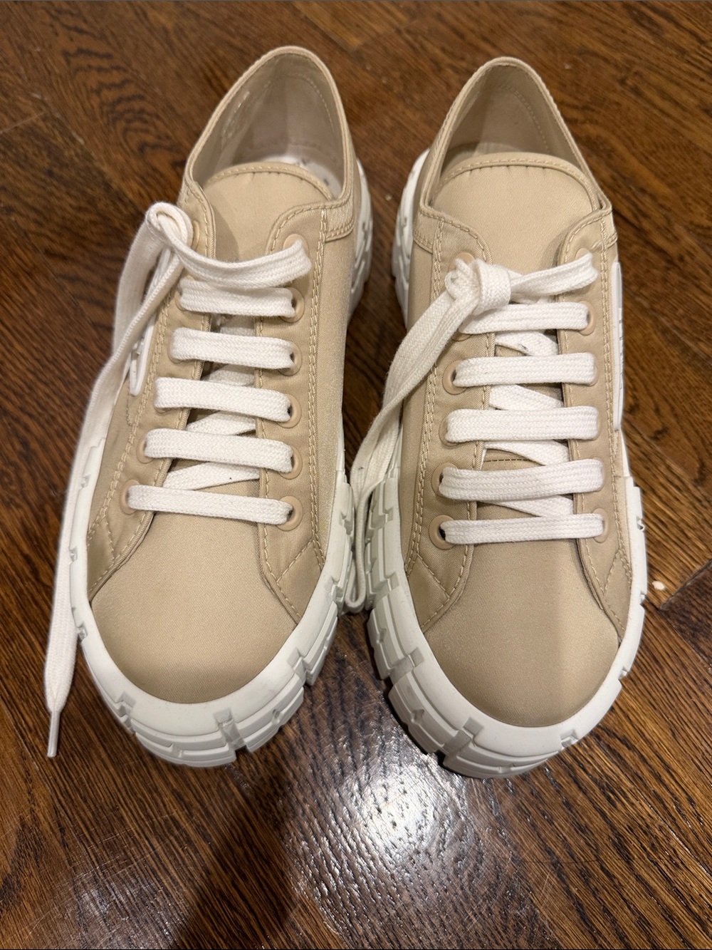 Prada Neutral-Tone Platform Lace-Up Sneakers - Picture 3 of 12